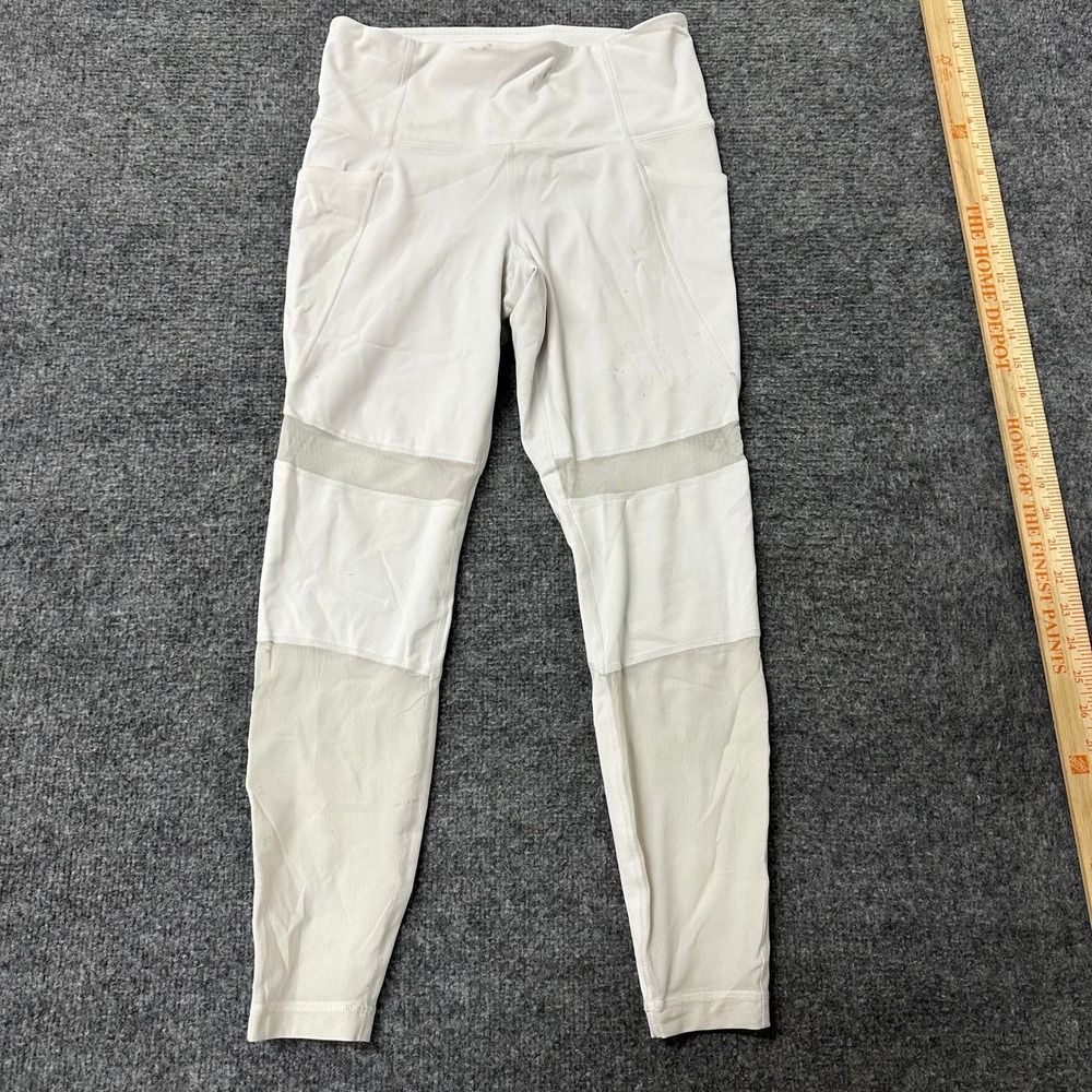 Athleta Leggings Womens Size SP White Mesh Panel Pockets Athletic Yoga Pants